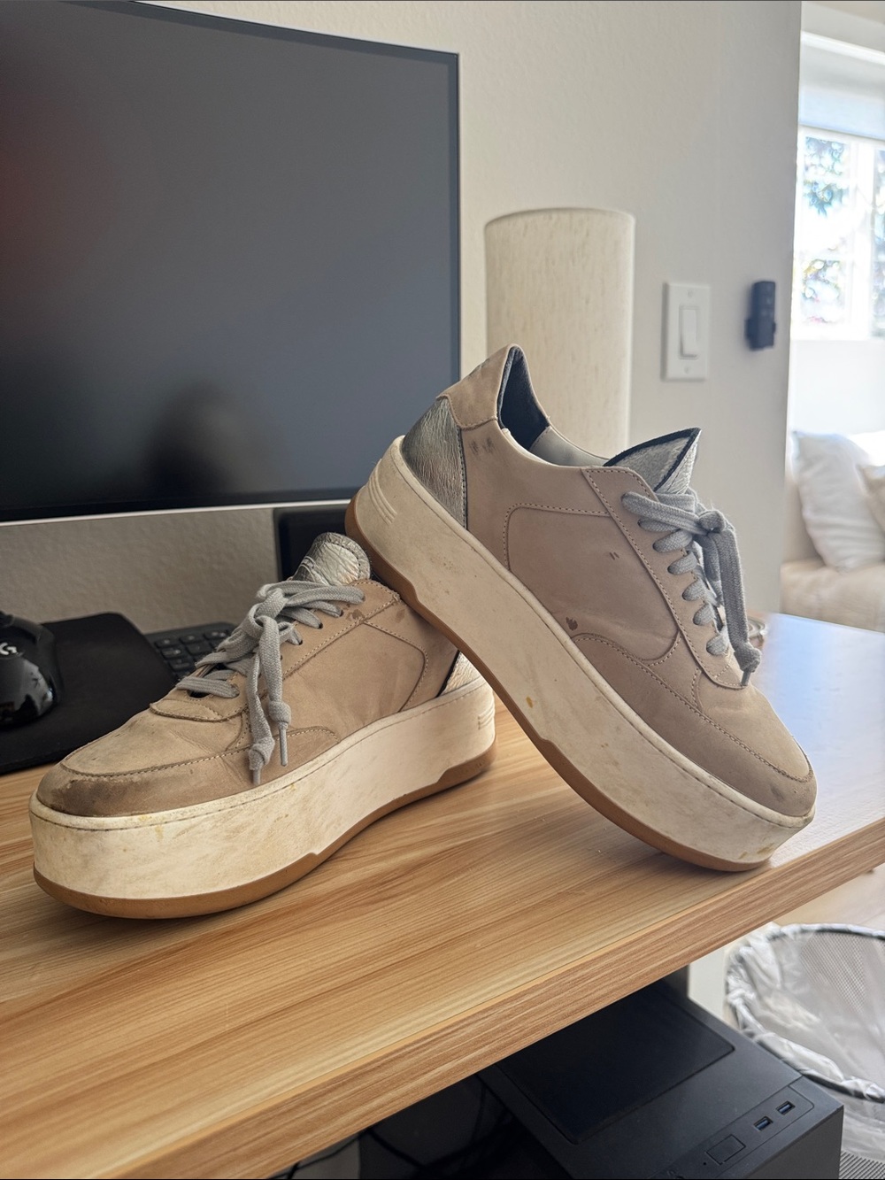 P448 Women's Platform Sneakers in Taupe and Gray